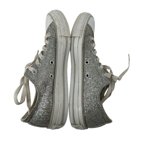 Converse All Star Low Top Sneakers Silver Glitter Womens Size 7 Prom Wedding - Picture 6 of 10
